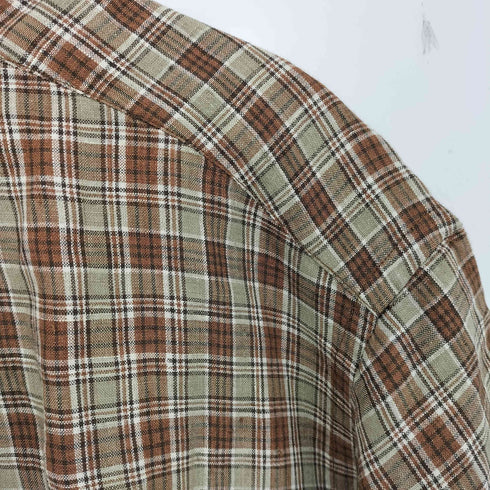 バナナリパブリック BANANA REPUBLIC リネン100 ボックス 半袖チェックシャツ メンズ import:L