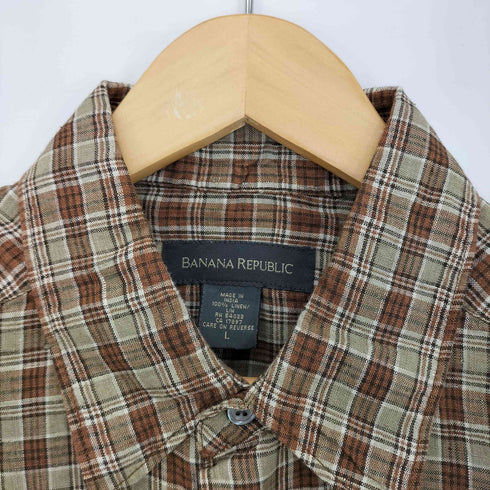 バナナリパブリック BANANA REPUBLIC リネン100 ボックス 半袖チェックシャツ メンズ import:L