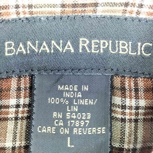 バナナリパブリック BANANA REPUBLIC リネン100 ボックス 半袖チェックシャツ メンズ import:L