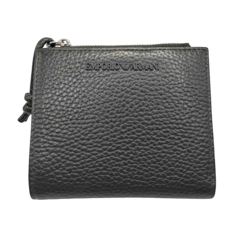 エンポリオアルマーニ EMPORIO ARMANI ZIPPED TUMBLED LEATHER CARD HOLDER シボ革 カウレザー 二つ折り 財布 ウォレット カードホルダー メンズ