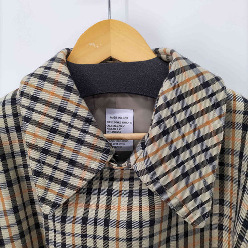 STYLE NANDA チェック切替 ロングステンカラーコート レディース