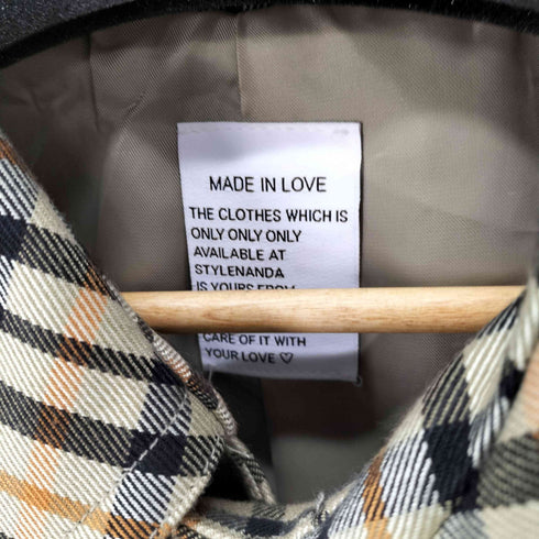 STYLE NANDA チェック切替 ロングステンカラーコート レディース