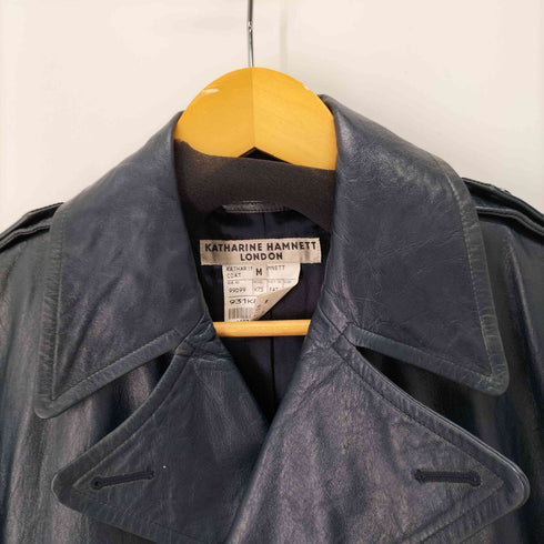 キャサリンハムネットロンドン KATHARINE HAMNETT LONDON 90S ダブルチェスターレザーロングコート メンズ import:M