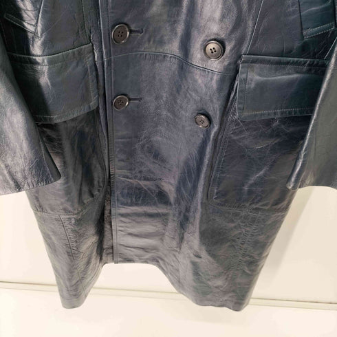 キャサリンハムネットロンドン KATHARINE HAMNETT LONDON 90S ダブルチェスターレザーロングコート メンズ import:M
