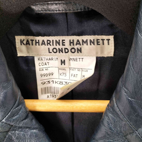 キャサリンハムネットロンドン KATHARINE HAMNETT LONDON 90S ダブルチェスターレザーロングコート メンズ import:M