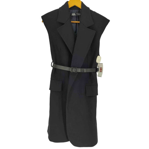 ザラ ZARA WOOL BLEND SHOULDER PAD VEST BELTED WAISTCOAT ウール混 ショルダー パッド ウエストベルト コート レディース JPN:XS