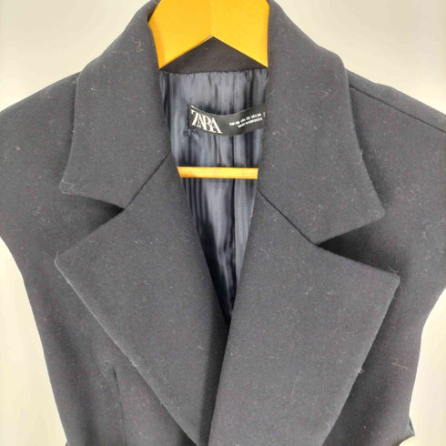 ザラ ZARA WOOL BLEND SHOULDER PAD VEST BELTED WAISTCOAT ウール混 ショルダー パッド ウエストベルト コート レディース JPN:XS