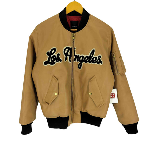 ジョイリッチ JOYRICH 裏地 キルティング Los Angeles バック ベア くまアップリケ ボア ワッペン フェイクレザー スタジアムジャケット スタジャン フライト ジャケット レディース import:M