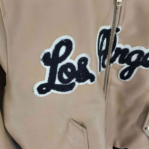 ジョイリッチ JOYRICH 裏地 キルティング Los Angeles バック ベア くまアップリケ ボア ワッペン フェイクレザー スタジアムジャケット スタジャン フライト ジャケット レディース import:M