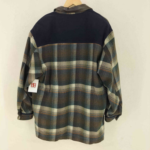 ASST フェイクレザーカラー ボタンデザイン ウールチェックジャケット メンズ