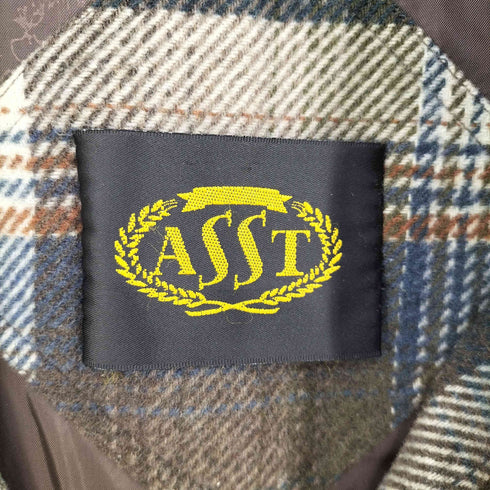 ASST フェイクレザーカラー ボタンデザイン ウールチェックジャケット メンズ