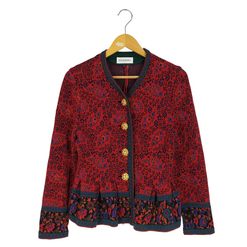 イヴサンローラン Yves Saint Laurent フラワーパターン デザインボタン ウール フリルカーディガン レディース import:M