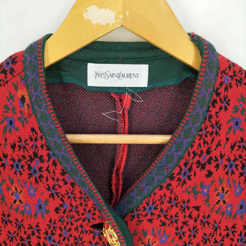 イヴサンローラン Yves Saint Laurent フラワーパターン デザインボタン ウール フリルカーディガン レディース import:M