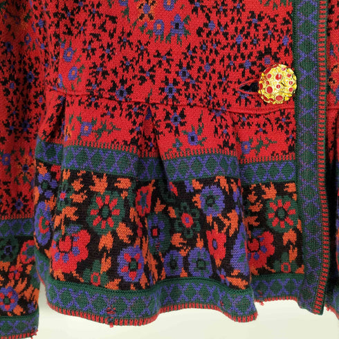 イヴサンローラン Yves Saint Laurent フラワーパターン デザインボタン ウール フリルカーディガン レディース import:M