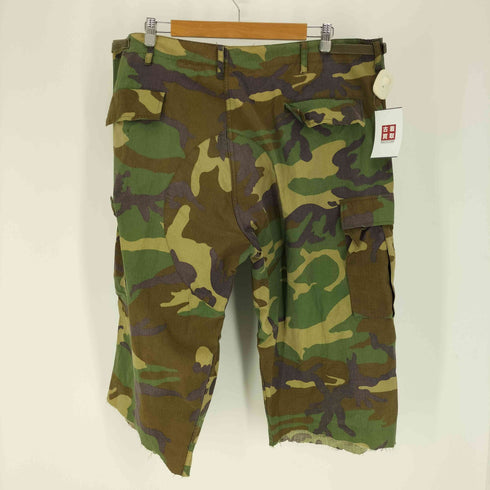 ウッドランドカモ 迷彩柄 ジップアップ カットオフ クロップド ミリタリー カーゴ パンツ リップストップ メンズ XL