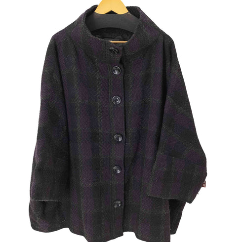SELENE MODA ポンチョ型チェックツイードジャケット レディース