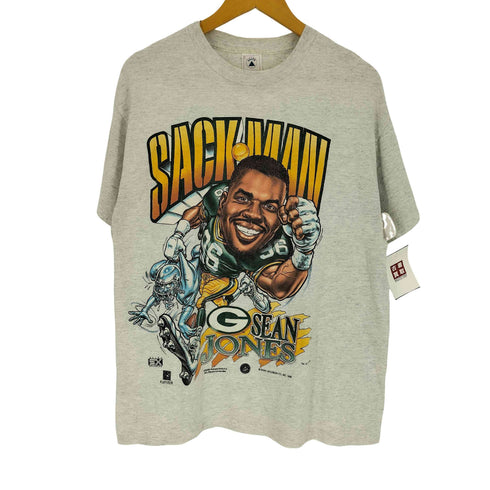 90S DELTA ボディ USA製 NFL SACKMAN アメリカンフットボール プリント クルーネック Tシャツ シングルステッチ コピーライト1996 メンズ import:L