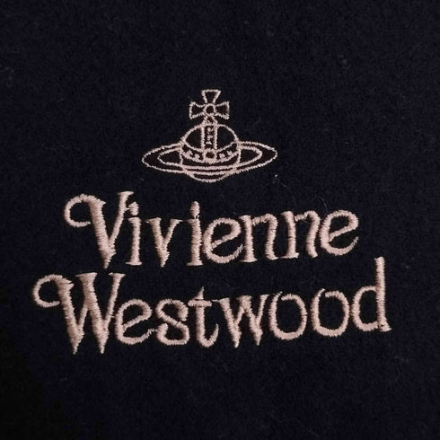 ヴィヴィアンウエストウッドアクセサリー Vivienne Westwood Accessories イタリア製 ロゴ刺繍 ウール フリンジマフラー レディース