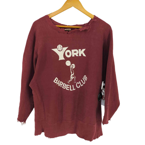 チャンピオン Champion 70s 単色青タグ MADE IN USA REVERSE WEAVE 三段プリントダメージスウェット YORK BARBELL CLUB メンズ import:L