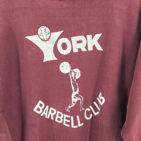 チャンピオン Champion 70s 単色青タグ MADE IN USA REVERSE WEAVE 三段プリントダメージスウェット YORK BARBELL CLUB メンズ import:L