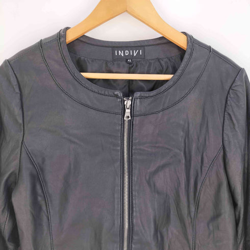 インディヴィ INDIVI シープスキン レザー シングルライダースジャケット レディース 42