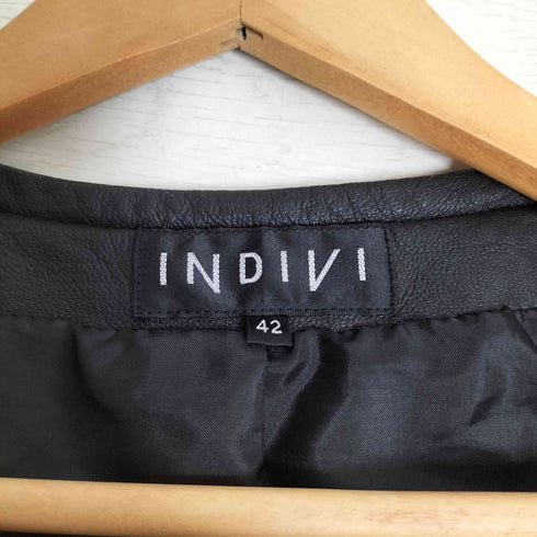 インディヴィ INDIVI シープスキン レザー シングルライダースジャケット レディース 42