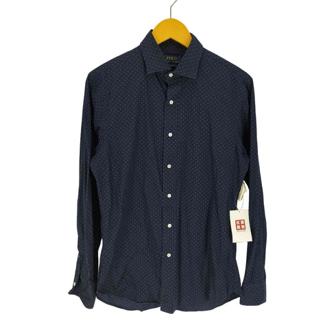 ポロラルフローレン POLO RALPH LAUREN SLIM FIT 現行タグ レギュラーカラー ドット インディゴ コットンシャツ メンズ import:M