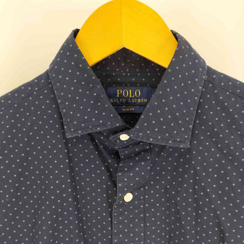 ポロラルフローレン POLO RALPH LAUREN SLIM FIT 現行タグ レギュラーカラー ドット インディゴ コットンシャツ メンズ import:M