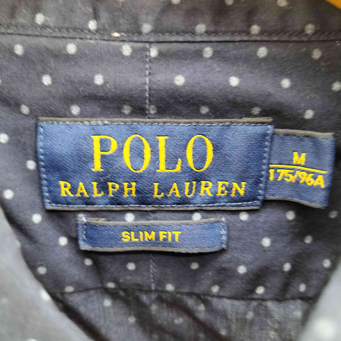 ポロラルフローレン POLO RALPH LAUREN SLIM FIT 現行タグ レギュラーカラー ドット インディゴ コットンシャツ メンズ import:M