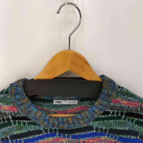 ザラ ZARA マルチカラージャガードニット メンズ import:L