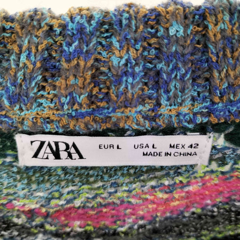 ザラ ZARA マルチカラージャガードニット メンズ import:L