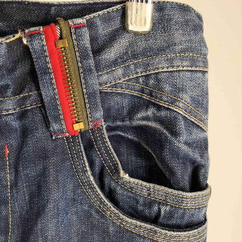 TRIXY Y2K グランジ シワ加工 ジップデザイン オーバーサイズフレアデニム メンズ JPN:XL