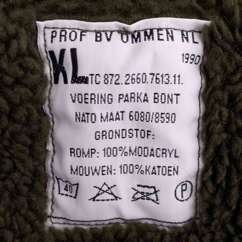 90s PROF BV OMMEN NL オランダ軍 ボタンレス ボアライナーフリースジャケット メンズ
