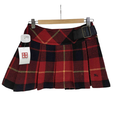 バーバリーブルーレーベル BURBERRY BLUE LABEL ロゴ刺繍 ノバチェック ベルテッド ウールミ二巻きスカート レディース 38