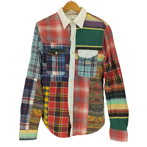 デニムアンドサプライ ラルフローレン DENIM & SUPPLY RALPH LAUREN クレイジーパターン チェック ネイティブ 総柄 デニム 切替 L/S シャツ メンズ import:S