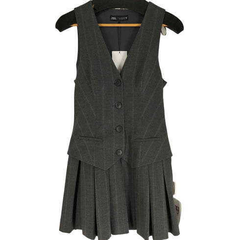 ザラ ZARA ストライプ ボックスプリーツ ベストワンピース レディース import:M