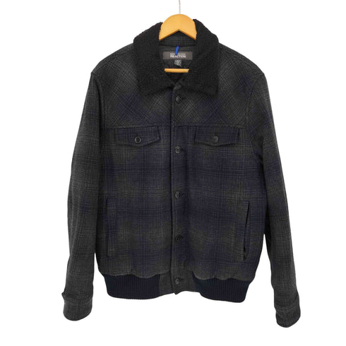 KENNETH COLE REACTION 襟ボア シャドーチェックポリウールジャケット メンズ import:L