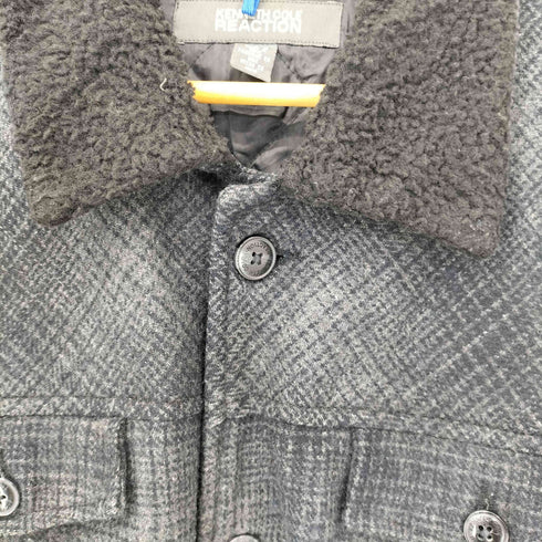 KENNETH COLE REACTION 襟ボア シャドーチェックポリウールジャケット メンズ import:L