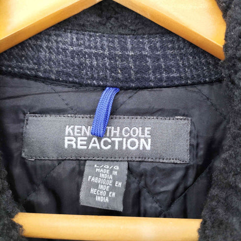 KENNETH COLE REACTION 襟ボア シャドーチェックポリウールジャケット メンズ import:L