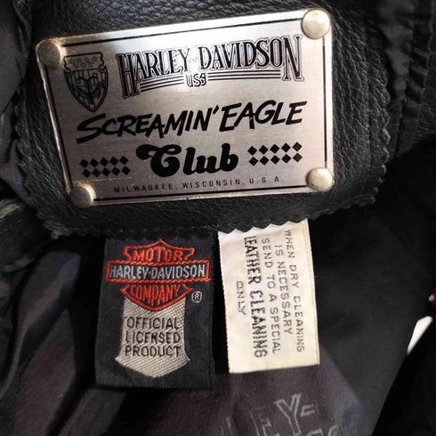 ハーレーダビッドソン HARLEY-DAVIDSON 80S SCREAMIN EAGLE レースアップ レザーベスト ブランドロゴ ワッペン 白タグ バーアンドシールド メンズ