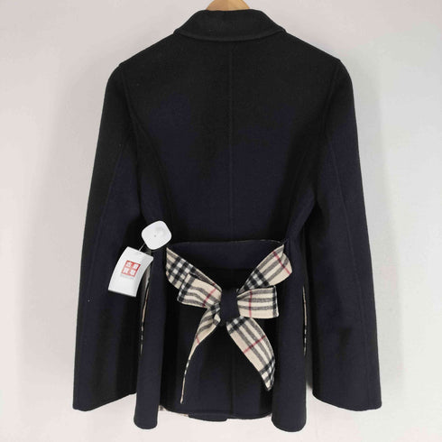 バーバリーロンドン BURBERRY LONDON 裏地ノバチェック ベルト付き カシミヤ混 比翼ステンカラーコート ハーフコート レディース EUR:38