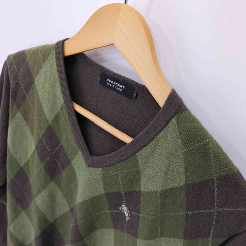 バーバリーブラックレーベル BURBERRY BLACK LABEL ホース刺繍 Vネック アーガイルニット メンズ 2