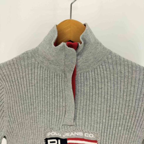 ポロジーンズカンパニーラルフローレン POLO JEANS COMPANY RALPH LAUREN 星条旗 ロゴ 刺繍 ハーフジップ ハイネック コットン リブ ニット レディース import:S
