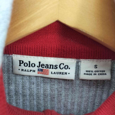 ポロジーンズカンパニーラルフローレン POLO JEANS COMPANY RALPH LAUREN 星条旗 ロゴ 刺繍 ハーフジップ ハイネック コットン リブ ニット レディース import:S