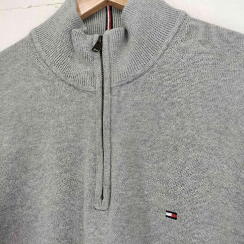 トミーヒルフィガー TOMMY HILFIGER ロゴ刺繍ハーフジップコットンニット メンズ L