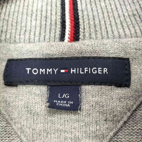 トミーヒルフィガー TOMMY HILFIGER ロゴ刺繍ハーフジップコットンニット メンズ L