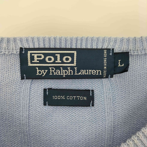 ポロバイラルフローレン Polo by RALPH LAUREN 90S ポニー 刺繍 Vネック 凹凸 ストライプ コットン ニット セーター メンズ import:L