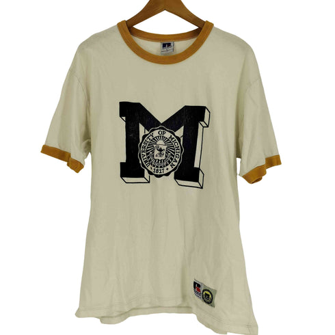 ラッセルアスレチック RUSSELL ATHLETIC UNIVERSITY OF MICHIGAN ミシガン大学 フロッキー カレッジ プリント S/S リンガー Tシャツ メンズ import:L