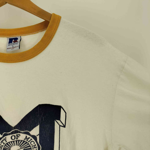 ラッセルアスレチック RUSSELL ATHLETIC UNIVERSITY OF MICHIGAN ミシガン大学 フロッキー カレッジ プリント S/S リンガー Tシャツ メンズ import:L