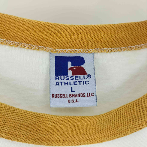 ラッセルアスレチック RUSSELL ATHLETIC UNIVERSITY OF MICHIGAN ミシガン大学 フロッキー カレッジ プリント S/S リンガー Tシャツ メンズ import:L